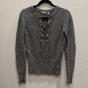 Buckle Gray Lace-Up Crewneck Sweater